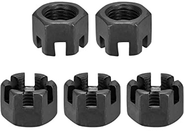 DTGN M14x1.5mm(DxP) Slotted Hex Castle Nuts - 5Pack - Good for Machinery Repairing - Carbon Steel Blackened Hexagon Nuts - Black