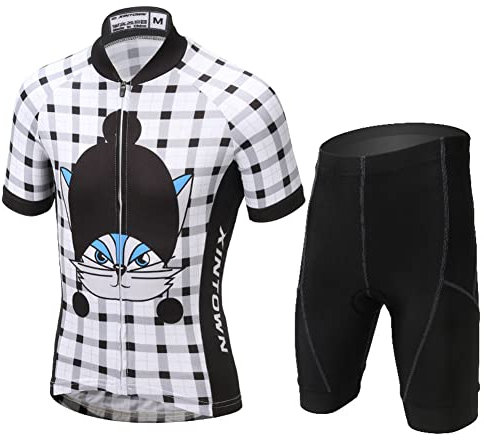 Amur Leopard Jungen Fahrrad Set Mädchen Quick Dry Kurzarm Trikot & Radhose Atmungsaktiver Radsport Anzüge, Kätzchen, 152-158(Herstellergröße: XXXL)