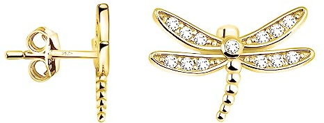 SOFIA MILANI - Damen Ohrringe 925 Silber - vergoldet/golden & mit Zirkonia Steinen - Libellen Ohrstecker - E2229
