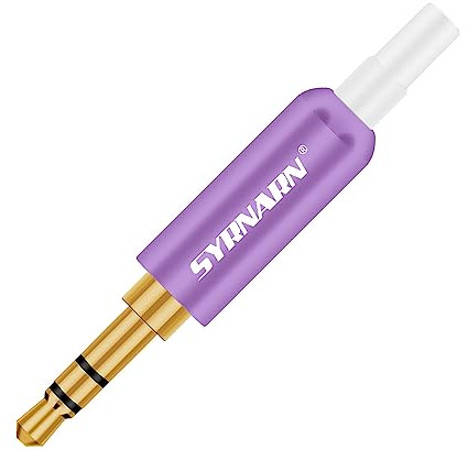 SYRNARN 3-Pack 3.5mm TRS Stereo Male Audio Cable Connectors 3 Pole Replacement Repair 3.5 Plug Solder Type DIY Audio Cable for Headphone Headset Earphone Cable 1/8 3.5 Repair Jack (Purple White Tail)