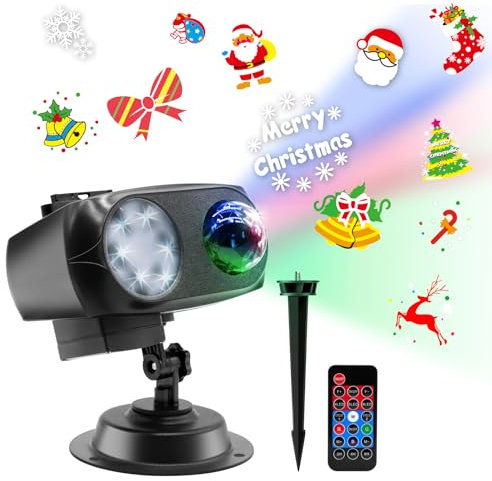 Halloween LED Projecteur Noël Exterieur Intérieur, IP67 projecteur étanche éclairage, 15W lumineux effet de vague HD, 12 diapositives 96 images sans flou pour mur de la maison, mur extérieur, arbres