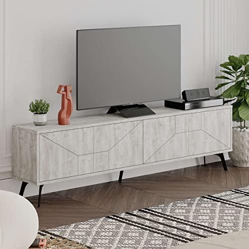 Meuble TV Dune, couleur blanche, dimensions : 180 (largeur) x 29,6 (profondeur) x 50 (hauteur) cm
