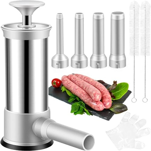Sausage Stuffer with 4 Different Sizes Stuffing Tubes, Sausage Maker,Stainless Steel Sausage Stuffer Machine,Home Kitchen Detachable Sausage Stuffer
