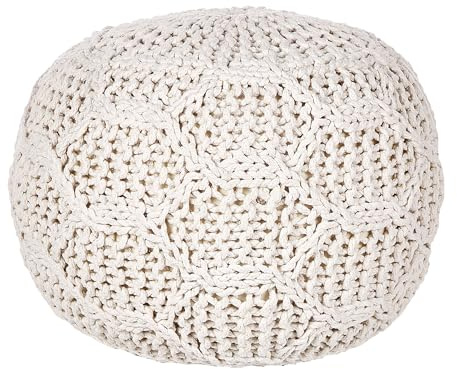 Beliani Pouf Baumwolle beige hell Makramee 50x50x35cm rund Boho Stil Triman