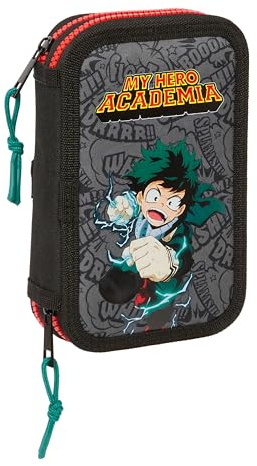 MY Hero ACADEMIA - Trousse scolaire pour enfant, avec 28 outils inclus, idéale pour les enfants de 5 à 14 ans, confortable et polyvalente, qualité et résistance, 12,5 x 4 x 19,5 cm, couleur noire,