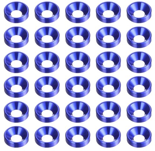 QUARKZMAN 30Pcs Rondelles Coniques M5 en Alliage D'Aluminium Anodisé, pour Accessoires Mécaniques, Bleu