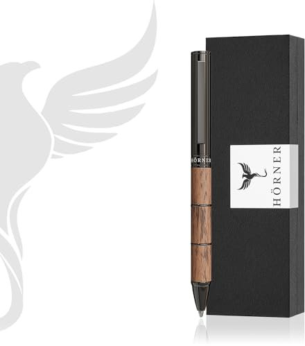 Hörner Obscurus Design Kugelschreiber I Walnussholz I Blaue Tinte I Strichstärke M 1 mm I Drehkugelschreiber I Hochwertiges Etui mit Holzkugelschreiber I Stift für Männer und Frauen