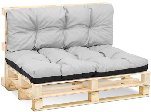 Pallkudde utomhustvättbar Set: 120x40 cm + 120x80 cm - Dynor för Europallar Pallsoffa och Pallmöbler Palldynor Ljusgrå