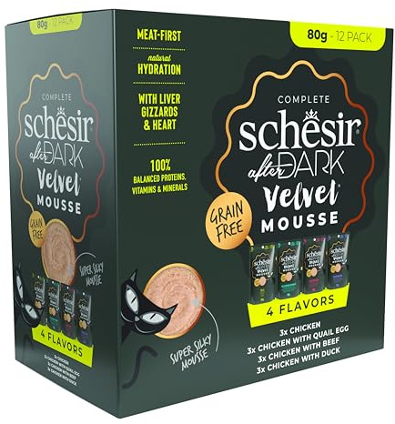 Schesir After Dark, Variety Pack in Mousse, Nassfutter für Katzen (Bustine12 x 80g)