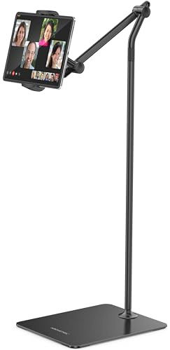 AboveTEK Tablet Floor Stand, Stylish Adjustable iPad Floor Stand, Aluminum 360° Rotation Tablet & Phone Holder for Sofa Bed, Compatible w/ 4.7-13.5 Device (Black)