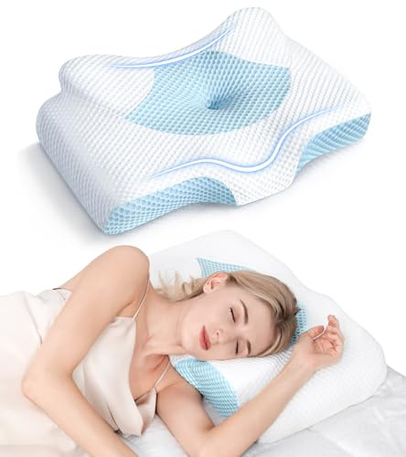 Osteo Almohada Cervical para aliviar el Dolor de Cuello, diseño Hueco, Almohadas de Espuma viscoelástica sin Olor con Funda de refrigeración, Almohada ortopédica Ajustable para Dormir, Apoyo para