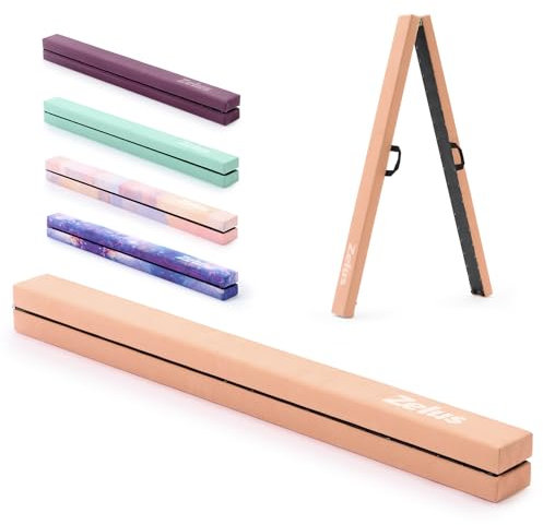 ZELUS 270 CM / 9 pies Barra de Equilibrio Gimnasia Plegable Barra Gimnasia Artistica Viga de Equilibrio Base Antideslizante Asas de Transporte para Niños, Principiantes y Profesionales (Melocotón)