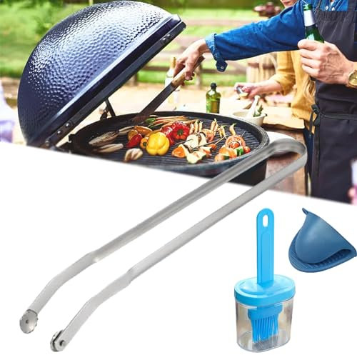 BBQ Sausage Turning Tongs, BBQ Sausage Stuffer Grill Tongs, Stainless Steel Kitchen Cooking Tongs, Long Handle Food Tongsfor Turning Bacon Steak Meat Vegetables (1PC)