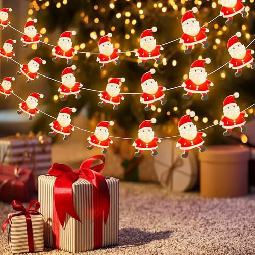 Kimuwote Weihnachtsmann Lichterkette,2M 20LED Lichterkette Innen Batterie,LED Weihnachtsbeleuchtung, Weihnachtsmann Weihnachtsdeko für Party, Weihnachten, Balkon(Warmweiß)
