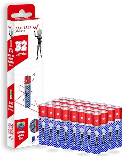 Wonder Full Energy Lot de 32 Piles Alcalines AAA LR03 1,5V, 1200 mAh Longue Durée, Antifuite, Conservation 5 Ans, pour Télécommande, Manette, Jouet, Horloge