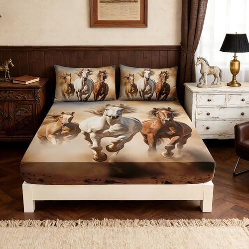 UEVBF Western Horse Twin Bedding for Teens,1 Fitted Sheet+2 Pillowcases.