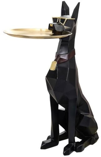 Geometrisches Dobermann Hundestatuentablett, Kreative Bürodekorationen, Bodenstehendes Sofa Skulpturtablett, Schmuck/Süßigkeitenständer, Hochzeitsgeschenke(Black Color)