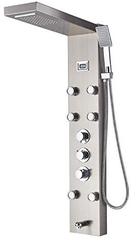 TENGJUN Shower system Brushed Nickel Thermostatic Mixer Shower Faucet Panel Rainfall Waterfall Massage Jets Shower Column Bath Shower Mixer Shower Set,Brushed Nickle