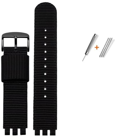 XAXTGBHL Leinwand-Armband, 17 mm, 19 mm, passend for SWATCH GN718, Original-Uhrenarmband, wasserdichtes Gewebe, Nylon-Uhrenkette, passend for Herren- und Damenarmband(Black-black,17mm)