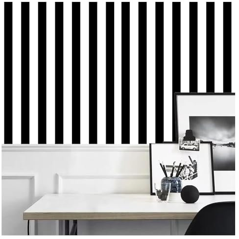 Carta da Parati Moderna Nero A Righe Bianche Adesivi Murali Non Tessuto Carta Adesiva per Mobili Carta da Parati Adesiva Muro Soggiorno Carta Adesiva per Pareti Carta da Parati Adesiva 45x600cm