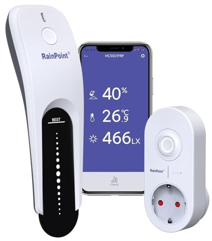RAINPOINT WiFi Bodenfeuchtigkeitssensor mit WiFi-Hub, APP-gesteuerter Smart 3-in-1 Bodenfeuchte-/Temperatur-/Lichtsensor mit Zuverlässigen Daten für Garten- und Rasenbewässerung