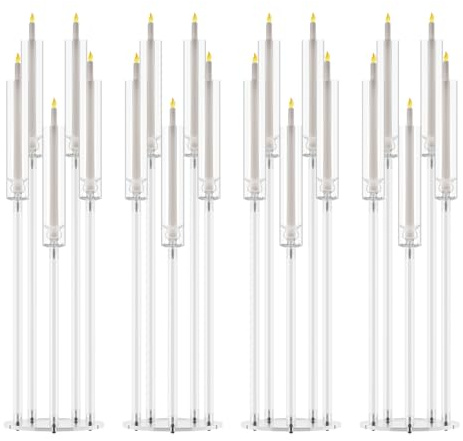 diowewea Lot de 4 centres de Table candélabres, Grands candélabres, centres de Table Transparents pour Tables, bougeoir à 5 Bras avec Abat-Jour en Acrylique, Bougie LED pour dîner de Mariage 4 pi