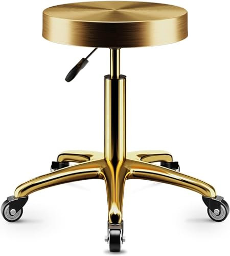 Goldfarbener Rollhocker aus Edelstahl, runder Tresenhocker für Schönheitssalons, Spa-Salons, Drehhocker für Geschäfte, Tattoo-, Massage- und Make-up-Geschäfte mit 5 Krallen und Rädern aus Ti