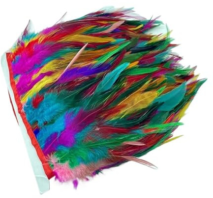 Plumes de poulet sauvages 1M, artisanat de décoration, plumes colorées faites à la main, ruban de fête, accessoires de décoration de mariage(Colored)