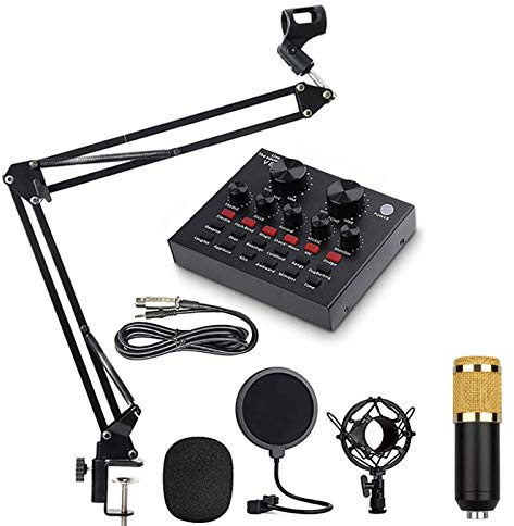 RUHEN USB-mikrofonset, justerbar upphängningsarm, kondensatormikrofon, BM800-ljudkort, för musikinspelning och direktströmning