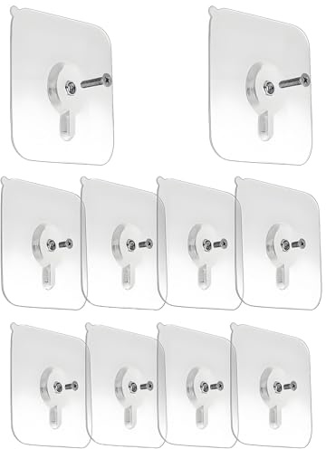 20 Stück Klebehaken Bilder, Bilder Aufhängen Ohne Bohren, 6mm und 8mm Haken Selbstklebend Extra Stark, Klebeschrauben für hängende Bilder, Wandmalereien, Fotos (Transparent 1)