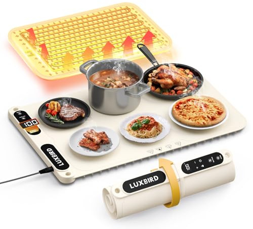 Luxbird Food Warming Mat for Buffet, Fast Full Surface Heating Electric Warming Tray with 7 Level Temperature, 8 Timer, Portable Food Warmer for Parties, Buffet, House Warming Gifts, New Home