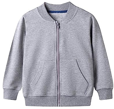 Kinder Sweatjacke Baumwolle Sweatshirt ohne Kapuze Jacke mit Reißverschluss Laufjacke Unisex Sportjacke Mit Taschen Outdoor Jacken für Jungen und Mädchen (Grey, 7-8 Years)