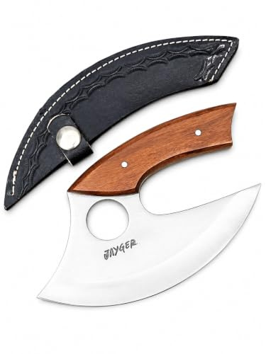 Jayger Handmade Ulu Knife – Carbon Steel Pizza Cutter & Dough Slicer with Exotic Wood Handle Curved Edge Chopper for Herbs, Meat, Outdoor & Kitchen Use | Heat Treated Sharp Carbon Steel, Rocking Knife, Herb Chopper, Pizza Cutter, Vegetable & Meat Knife