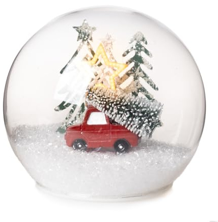 Dragimex LED Glaskugel Leuchtender Stern mit Auto D:11 cm zum Stellen - Weihnachtskugel, Adventsdeko, Weihnachtsstern, Weihnachtsdekoration, Weihnachten, Advent