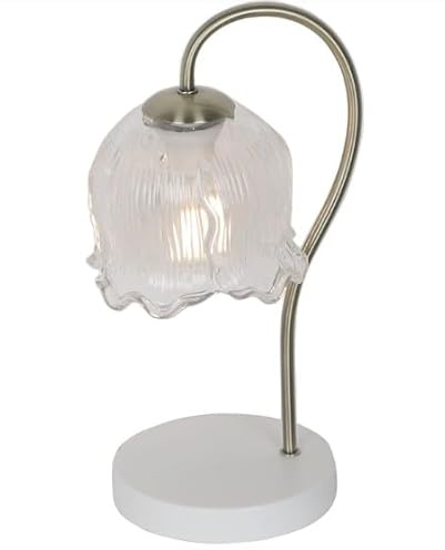 RA-HOMESTORE® New Violet Table Lamp in Lavish Metallic Finish with Beautifully Textured Glass Dome, Shaped Like A Lovely Flower in Bloom, Bringing A Touch of Nature's Flair to Your Side Table - White