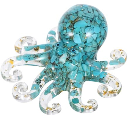 MAGICLULU Kristall-Oktopus-Statue Handgefertigte Oktopus-Figur Aus Kristallkleber Meeres Tier Dekoration Für Schreibtisch Aquarium Deko Und Innendekor Für Zuhause Und Büro