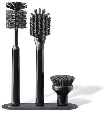 Curio Home Goods Ionic Brush Set, Onyx/Black | Magnetized to Stand Upright, Stainless Steel, Replaceable Heads