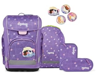 ergobag Schulranzen-Set cubo Light Set PonyBäradies - Lavendel | extra leichter ergonomischer Schulranzen mit nur 780 g im 6-teiligen Set aus der Vorgänger-Kollektion für die Schule
