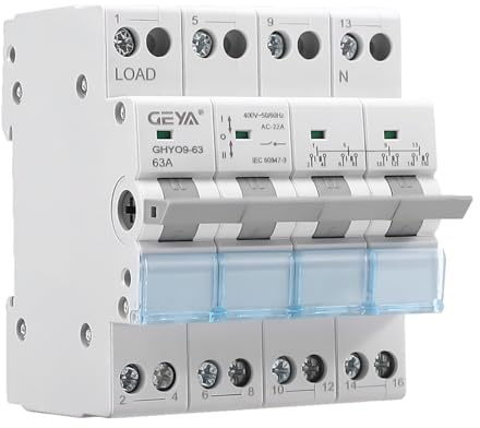 GEYA Interruptor de transferencia manual Interruptor de aislamiento de conversión manual de doble alimentación con indicador Montaje en carril DIN(4P-63A-400V)