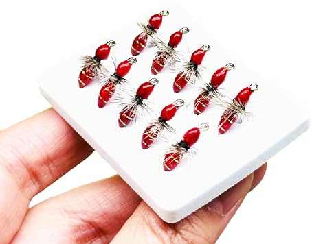 Qitewwrme 10 st handvävd flugor fiske lure/krok våt flyga bionik grip konstgjorda bete för öring, bas och lax för fiske i floder sjöar (röd)