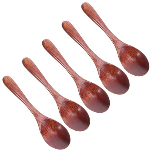 ANDRESLAD Lot de 5 Cuillères à Soupe Japonaises en Bois de Hêtre Laqué 155X4 CM Manches Longs Ergonomiques pour Miel Condiments et Desserts Ustensiles Polyvalents Cuisine et Service