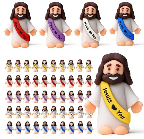 AONAT 50 Stück Mini Jesus Figuren, Mini Jesus Figur, Kleine Jesusfiguren als Dekoration, Krippenfiguren für Religiöse Aktivitäten, Taufgeschenk Füllen Von Ostereiern, Sonntagsschule und Taufgeschenke