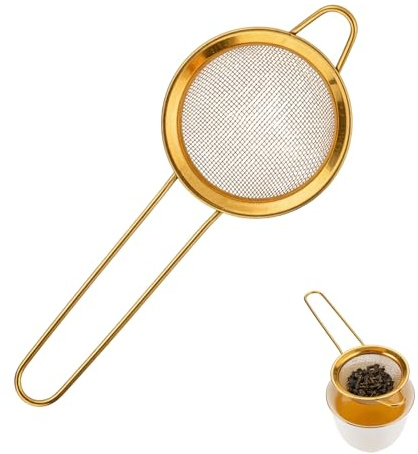 1 Pc Matcha Sieve, Loose Tea Strainer, Metal Fine Mesh, Stainless Steel Mini Sieve, Icing Sugar Sieves, Tea Bag Strainer Filter, Small Matcha Sifter, Coffee Strainers (Gold, 5.8cm)