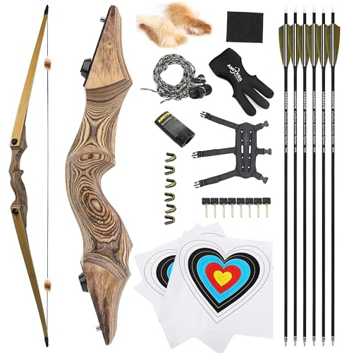 60 Black Hunter Recurve-Bogen Jagd-Takedown-Holz-Langbogen Bogenschießen 20-60 lbs Links-/Rechtshänder für Bogenschießen Jagd Schießtraining (Rechte Hand,Holz,40 Pfund)