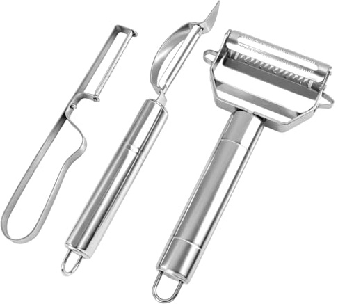 3 Peladores de Acero Inoxidable para Verduras y Frutas, Pelador de Patatas, Pelador Dentado para Tomates y Otros Vegetales, Incluye Dos Peladores de Manzana, Ergonómico