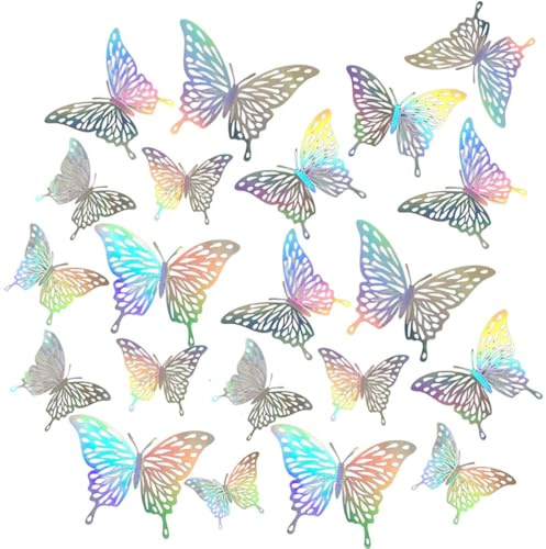 Androxeda 36 Piezas Decoración de Pared de Mariposa en 3D, Pegatinas de Mariposas Plateadas Láser, Adhesivos Decorativos Autoadhesivos para Dormitorio, Sala de Estar, Guardería, Fiesta, Boda