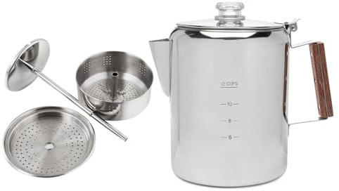 BAOFUYA Cafetière Percolateur en Acier Inoxydable 12 Tasses sur Cuisinière, Percolateur Multi-réchaud de Camping, Pot à Cappuccino pour L'extérieur, la Maison, la Randonnée, les Voyages (12 tasses