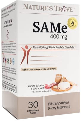 Nature's Trove SAM-e 400mg 30 Enteric Coated Caplets. Vegan, Kosher, Non-GMO, Soy Free, Gluten Free - Mood and Joint Support - Cold Form Blister Packed.