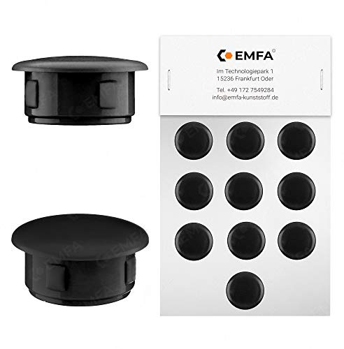 EMFA Abdeckstopfen für Bohrung Durchmesser 12 mm Schwarz RAL 9005 Blindstopfen Abdeckkappen Endkappen Verschlusskappen 25 Stück Kopfdurchmesser 15 mm, Borloch 1,2 cm