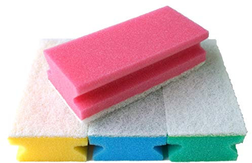 sonty 4 pezzi Spugna Jumbo XL Soft, spugna per pulizia, spugna per pulizia Premium con manico, kratzfrei, in tessuto non tessuto senza abrasivo, 15 x 7 x 4 cm colorato/bianco